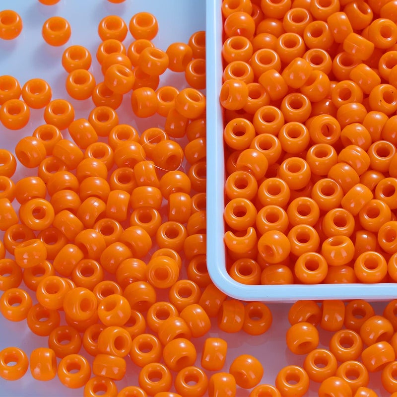 FINEWEN Orange Pony Beads(1200Pcs 6x9mm) Hair Beads,Pony Beads Bulk,Beads for Bracelets Making Kit, Kandi Beads, Craft Beads for Jewelry Making - Image 3